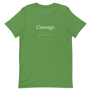 Leaf green unisex t-shirt printed "Courage" with The Sip Collective microphone logo