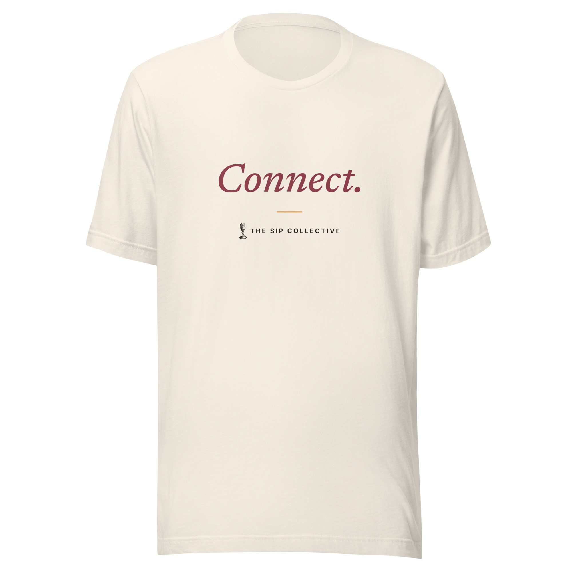 Vintage white unisex t-shirt printed "Connect" with The Sip Collective microphone logo